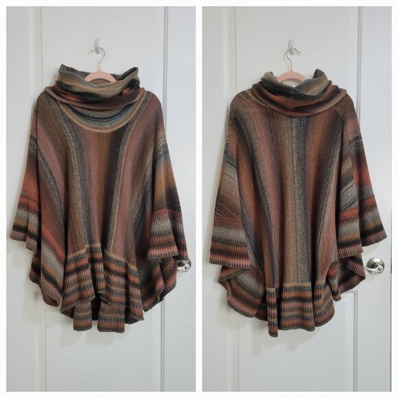 Dor Dor Couture Oversized Bat Wing Cowl Neck Knit Poncho Sweater S - Picture 3 of 15